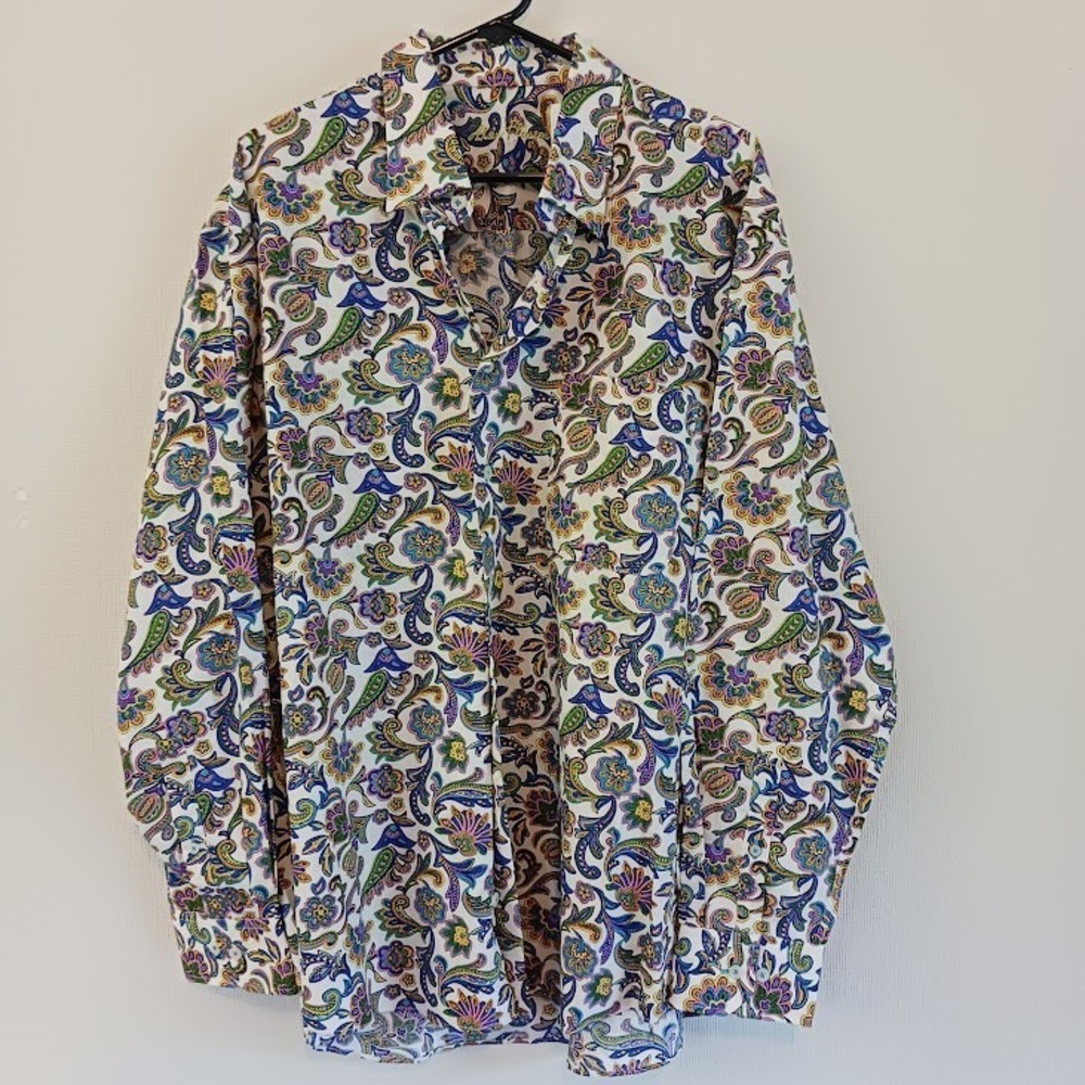Alan Flusser, "Swanky Paisley"  Button Up,‎ Long Sleeve Shirt, 100% Cotton, XL